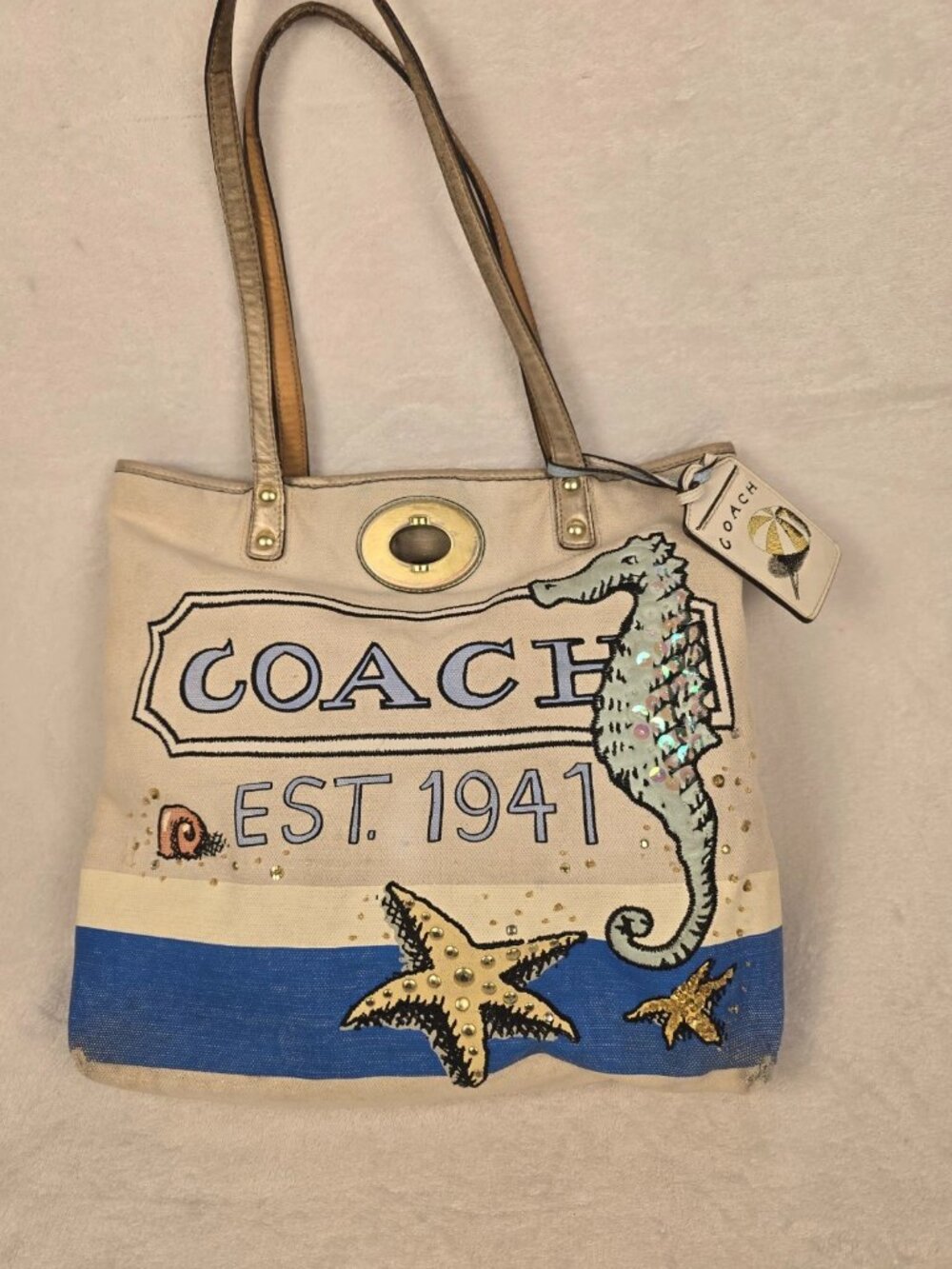 Coach X Pierre Le-Tan Limited Edition Seahorse Beach Canvas Tote RARE
